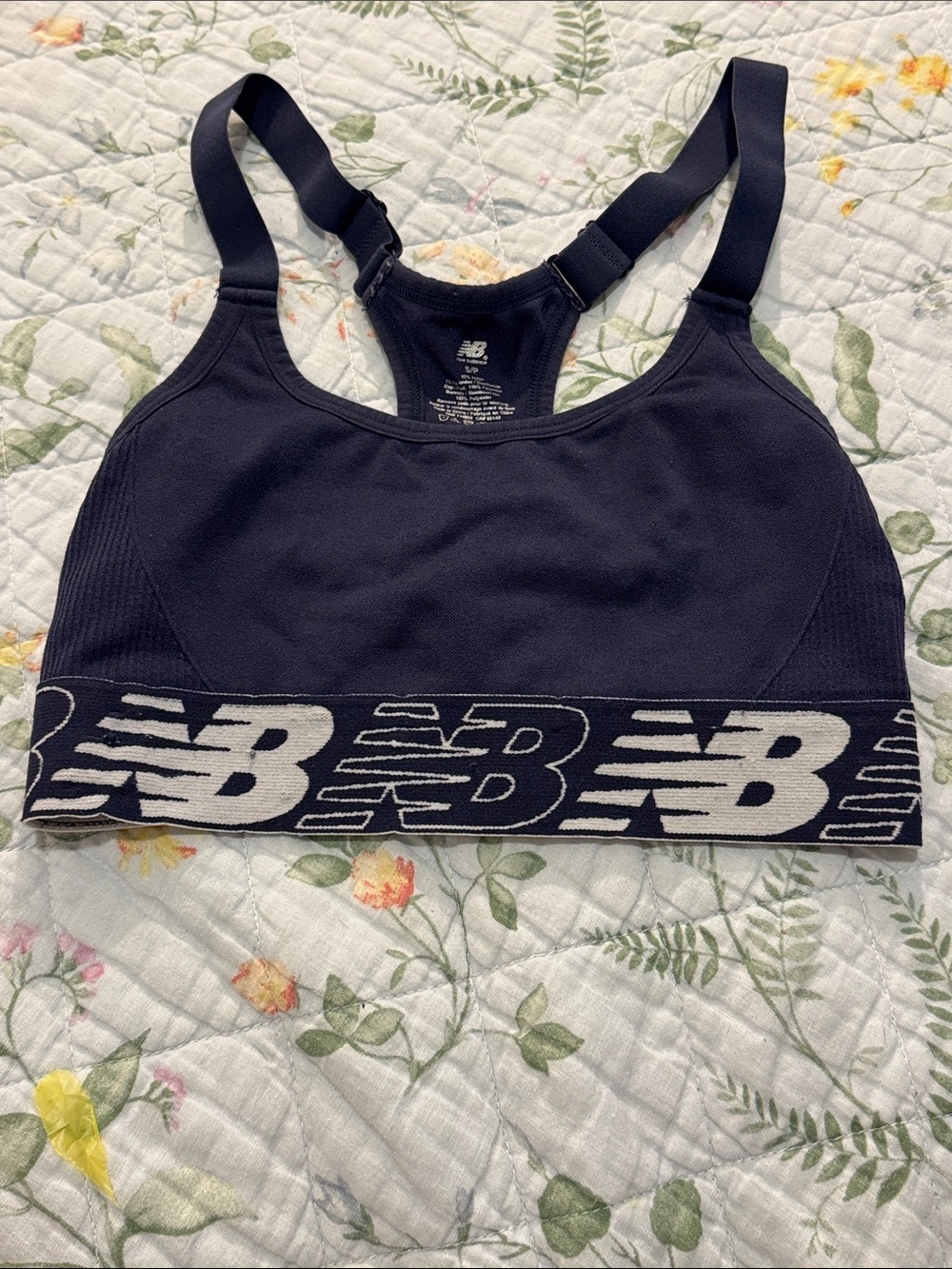 New Balance Navy and White Logo Sports Bra Small